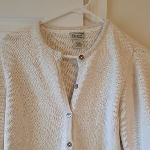 L.L. Bean Women's Soft Cream Cardigan 100 Percent Cotton Size Medium